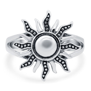 Sun Ring Oxidized Band Solid 925 Sterling Silver (18mm)